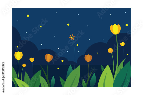Night Blooming Tulips A Serene Night Garden Illustration