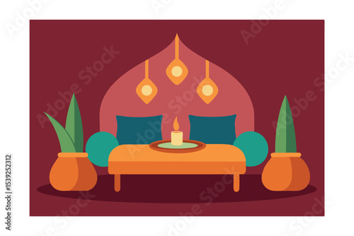 Serene Interior Design Cozy Relaxation Space with Plants and Candles