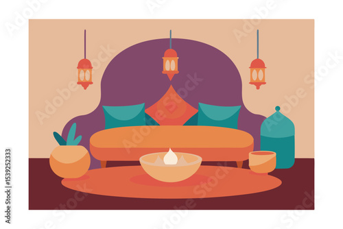 Serene Moroccan Interior Design Cozy Living Room with Lanterns and Warm Lighting