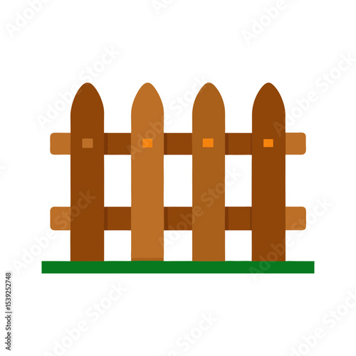Flat Wooden Garden Fence Vector Element