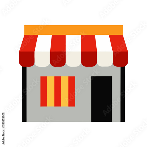 Flat Shop Building with Green Striped Awning Vector Element