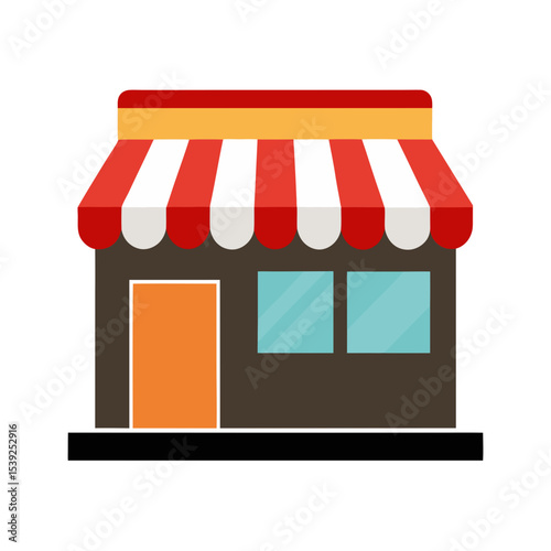Flat Shop Building with Striped Awning Vector Element