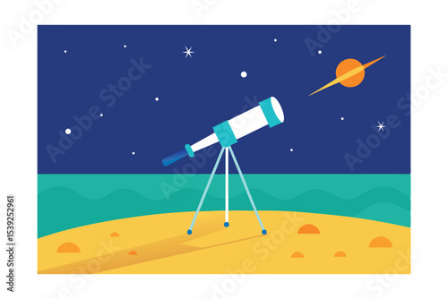 Celestial Exploration Unveiling the Cosmos with a Telescope on a Beach at Night