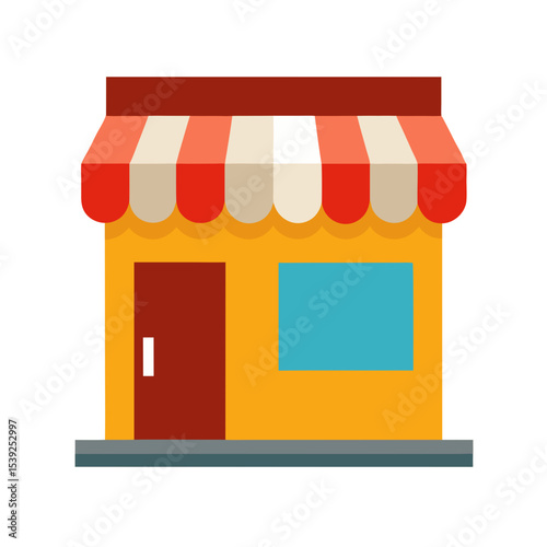 Flat Grocery Store Front with Awning Vector Element