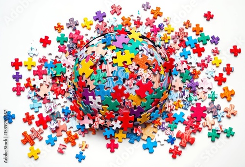 Fragmented head, puzzle pieces, scattered, chaotic, disarray,  fragmented,  instability