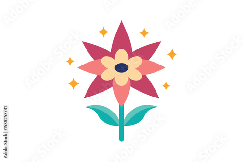 Magical Blooming Flower  A whimsical illustration of a stylized flower with vibrant colors and sparkling accents.