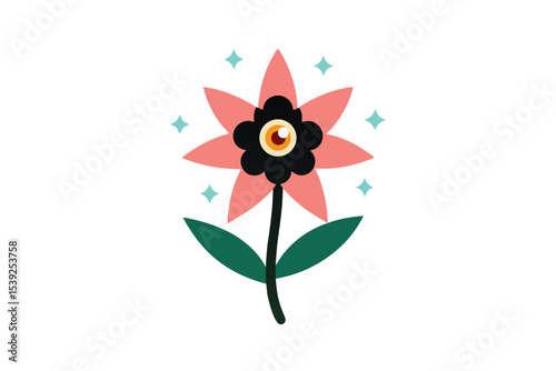 Enchanted Eye Flower A whimsical illustration of a magical bloom with an eye at its center