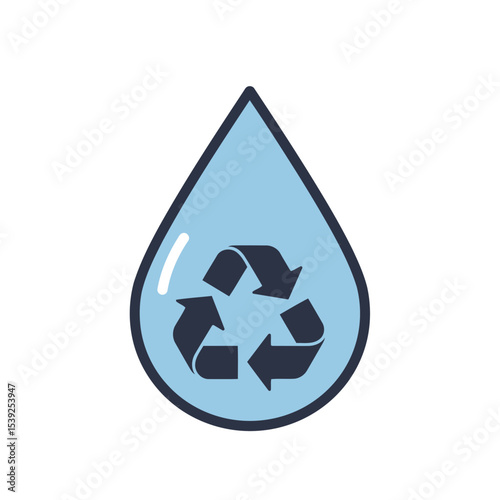 A simple colorful vector image featuring a drop of water with a recycling symbol inside