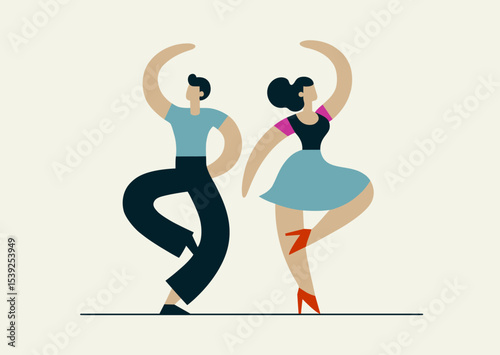 Faery and expressive dance Cha-cha-cha. Graphic illustration