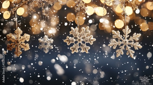 Elegant snowflake ornaments adorn a wintery scene.
