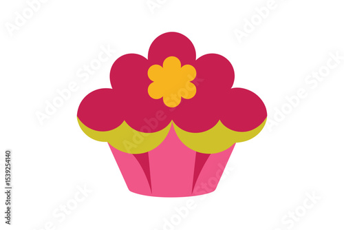 Delicious Cupcake Design Pink, Flower Decorated, Sweet Treat Illustration