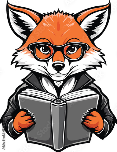 Wise Wolf with Glasses and Open Book Mascot