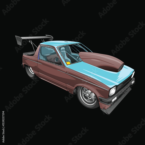 Brown and painted racing car. Isolated in black background, for t-shirt design, print. and for business purposes.
