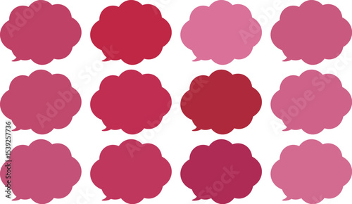 All the bubbles have a distinctive, rounded, cloud-like, or scalloped edge design. This vector image features twelve speech bubbles.