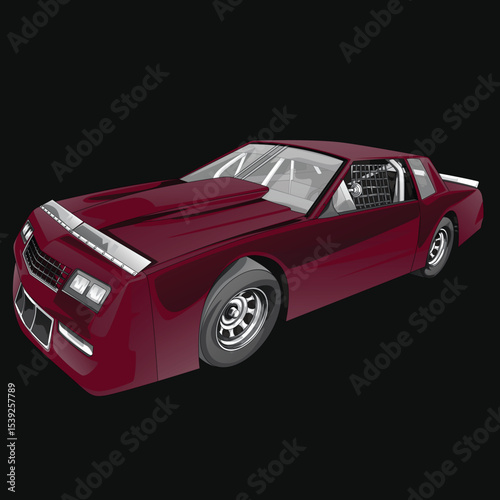 Red and painted racing car. Isolated in black background, for t-shirt design, print. and for business purposes.