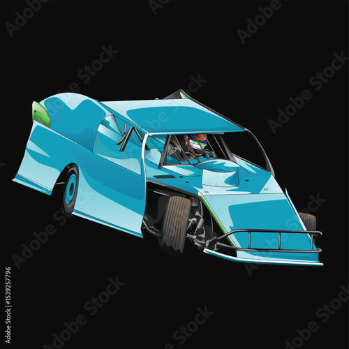 Blue and painted racing car. Isolated in black background, for t-shirt design, print. and for business purposes.