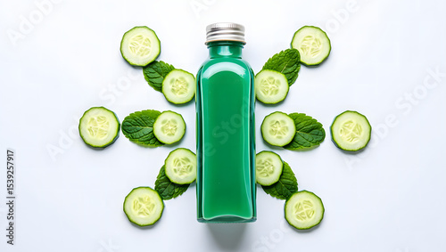Green cucumber mint bottle mockup isolated on white background