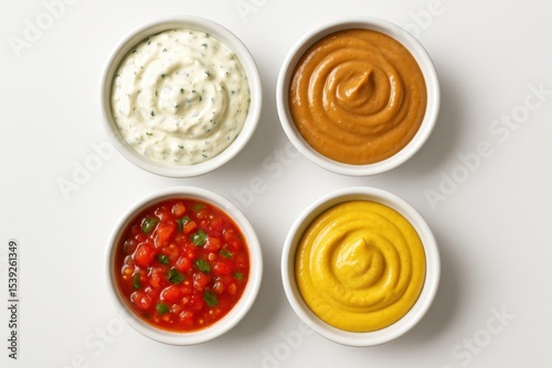 Wallpaper Mural Premium condiment collection featuring gourmet sauces in elegant white ceramic bowls with minimalist presentation styling Torontodigital.ca