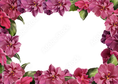 Fototapeta Naklejka Na Ścianę i Meble -  Watercolor violet floral border with blank center