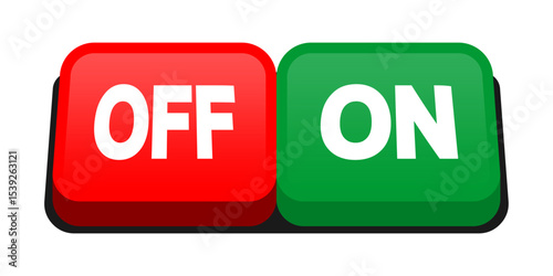 Vector Illustration of Green On and Red Off Button Icons in Flat Design for User Interface Control Elements Isolated on White