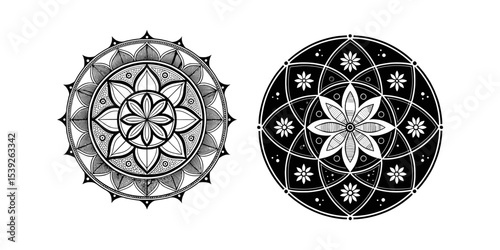 Mandala Art: Intricate geometric patterns showcase an alluring mandala art illustration, ideal for meditation and spiritual reflection.