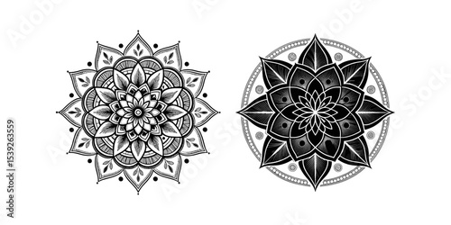 Floral Mandala Designs: Two elegant floral mandala designs showcase intricate patterns, perfect for art, meditation, or design projects, exuding serenity and visual allure.