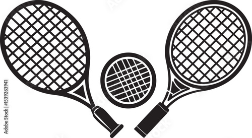 Minimalist Black and White Tennis Rackets Vector Illustration