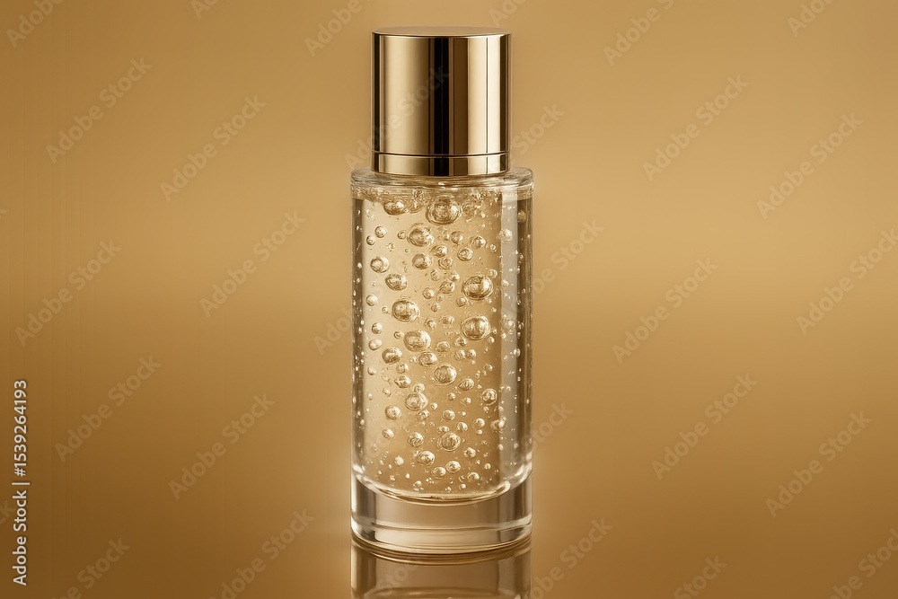 Naklejka premium Cosmetic oxygen bubbles in crystal clear serum creating luxurious skincare product visualization