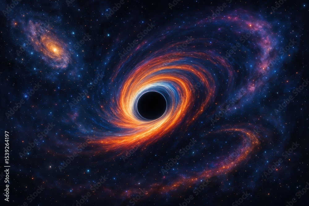 Fototapeta premium Cosmic black hole with swirling galaxy colors and astronomical phenomena visualization