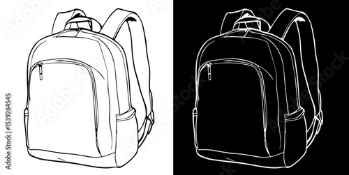 Backpack isolated on white and black background, vector illustration