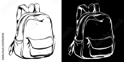 Backpack isolated on white and black background, vector illustration