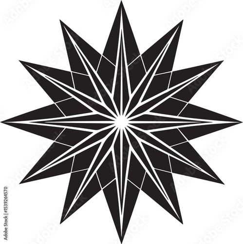 Minimalist Black and White Geometric Star with Radiating Sharp Angles