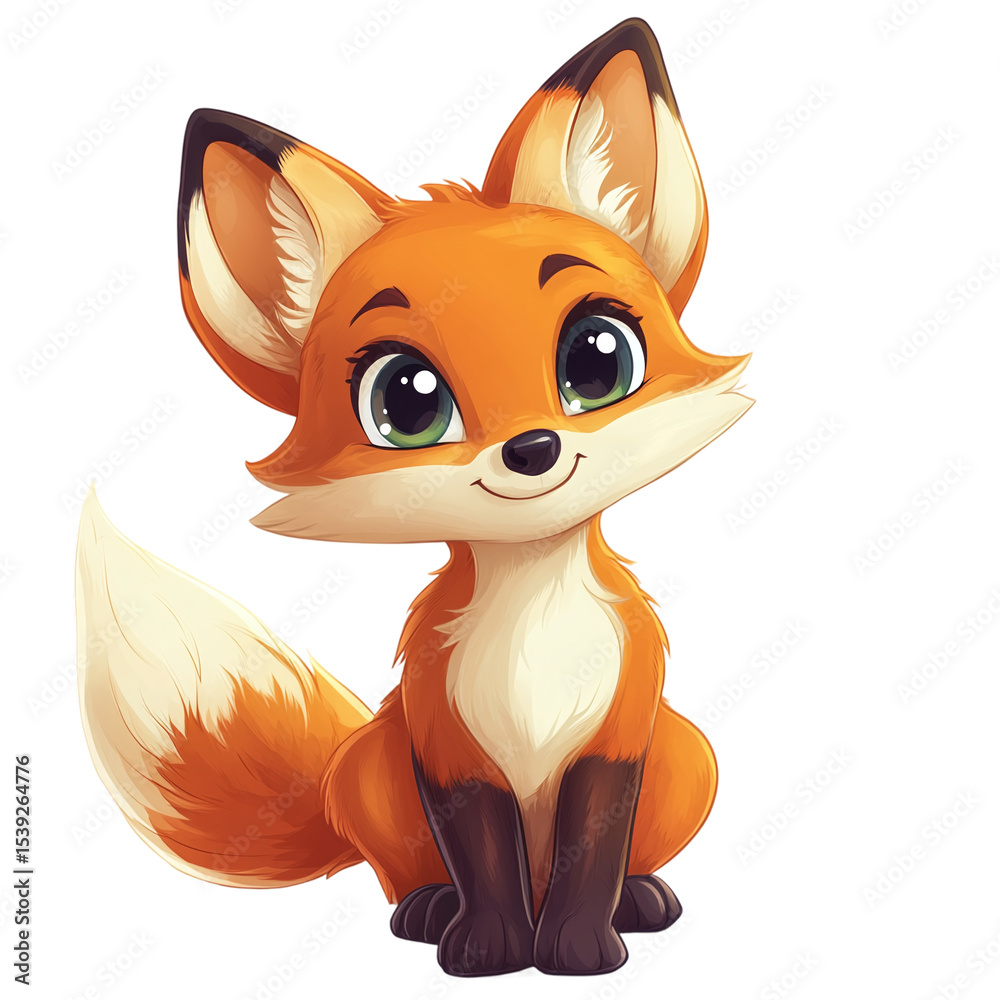Obraz premium Cute cartoon baby fox with a playful expression isolated on transparent background.