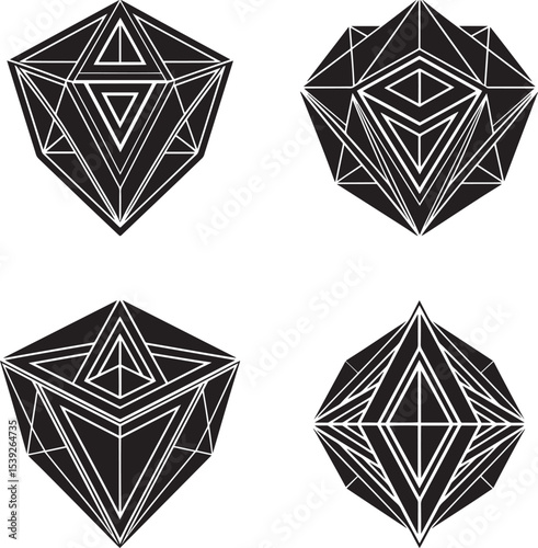 Minimalist Monochrome Geometric Cubist Vector Art