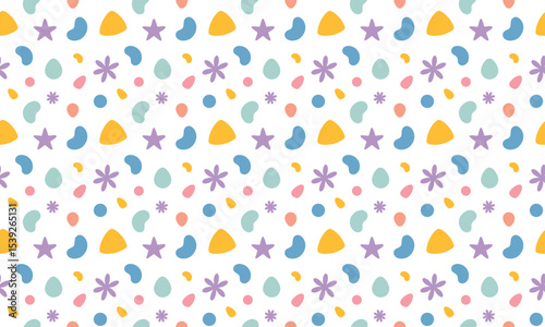 Playful Pastel Abstract Seamless Pattern with Stars and Flowers