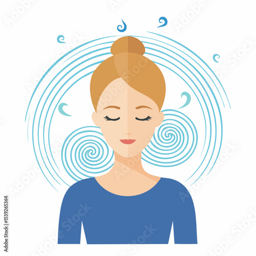 A clean vector of a person calmly exhaling with swirls, showing deep breathing and emotional regulation.