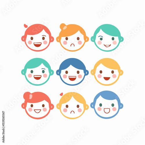 A vector icon set of various human emotions, each shown with simple expressive faces in a modern clean layout.