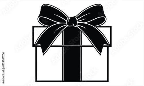 Simple black and white gift box with bow icon