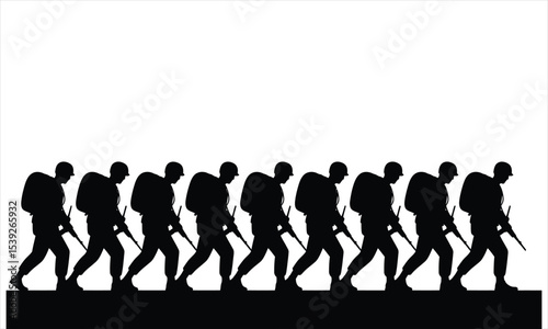 Silhouette of soldiers marching in formation
