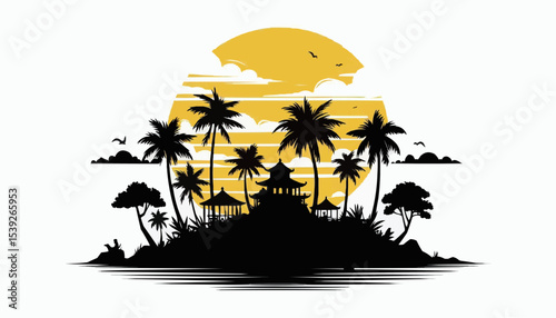 tropical island with palm trees