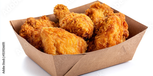 Piezas de Pollo Frito Dorado en Bandeja de Cartón Kraft generativa IA