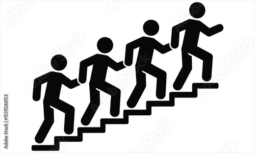 Teamwork climbing stairs to success icon