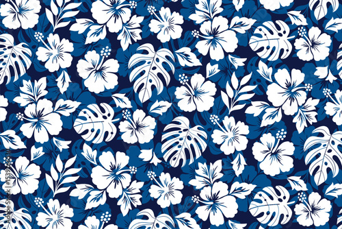 Blue hawaiian plant leaves pattern illustration blue background