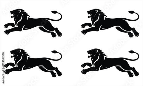 Four leaping lions silhouette design elements