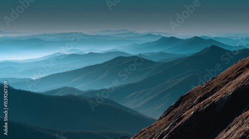 Panoramic View of Rolling Blue Mountains Under a Clear Sky peaks altitude