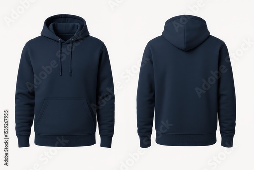 Navy blue hoodie mockup set showing front and back views on white background