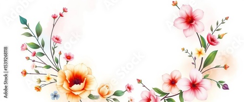 Delicate watercolor floral wreath, pastel hues, botanical design, plant, frame