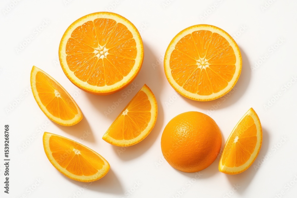 Fototapeta premium Vibrant orange slice collection with perfect citrus photography and clean white background