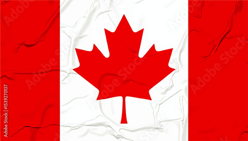 Realistic Canadian Flag with Red Maple Leaf on Wrinkled Fabric Texture, High Resolution National Symbol Background