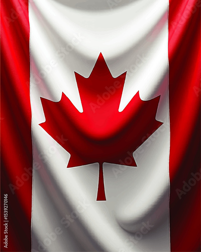 Realistic Waving Canada Flag with Red Maple Leaf, Canadian National Symbol, Patriotic Background for Celebrations and Holidays